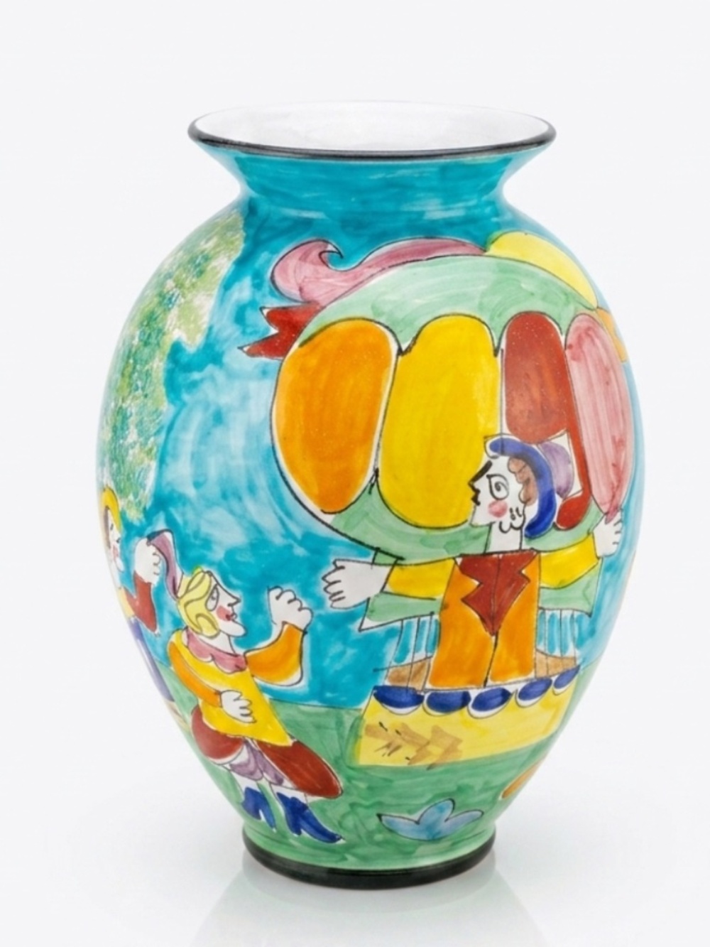 70s Vintage Italian Pottery Floor Vase – Mid century Art Hand-Painted